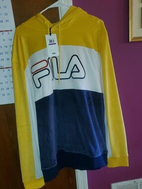 Fila Men’s Colorblock Zip Hoodie in Yellow, Navy & White